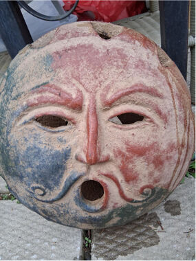 Mexican clay vintage mask for wall hanging or garden statutory